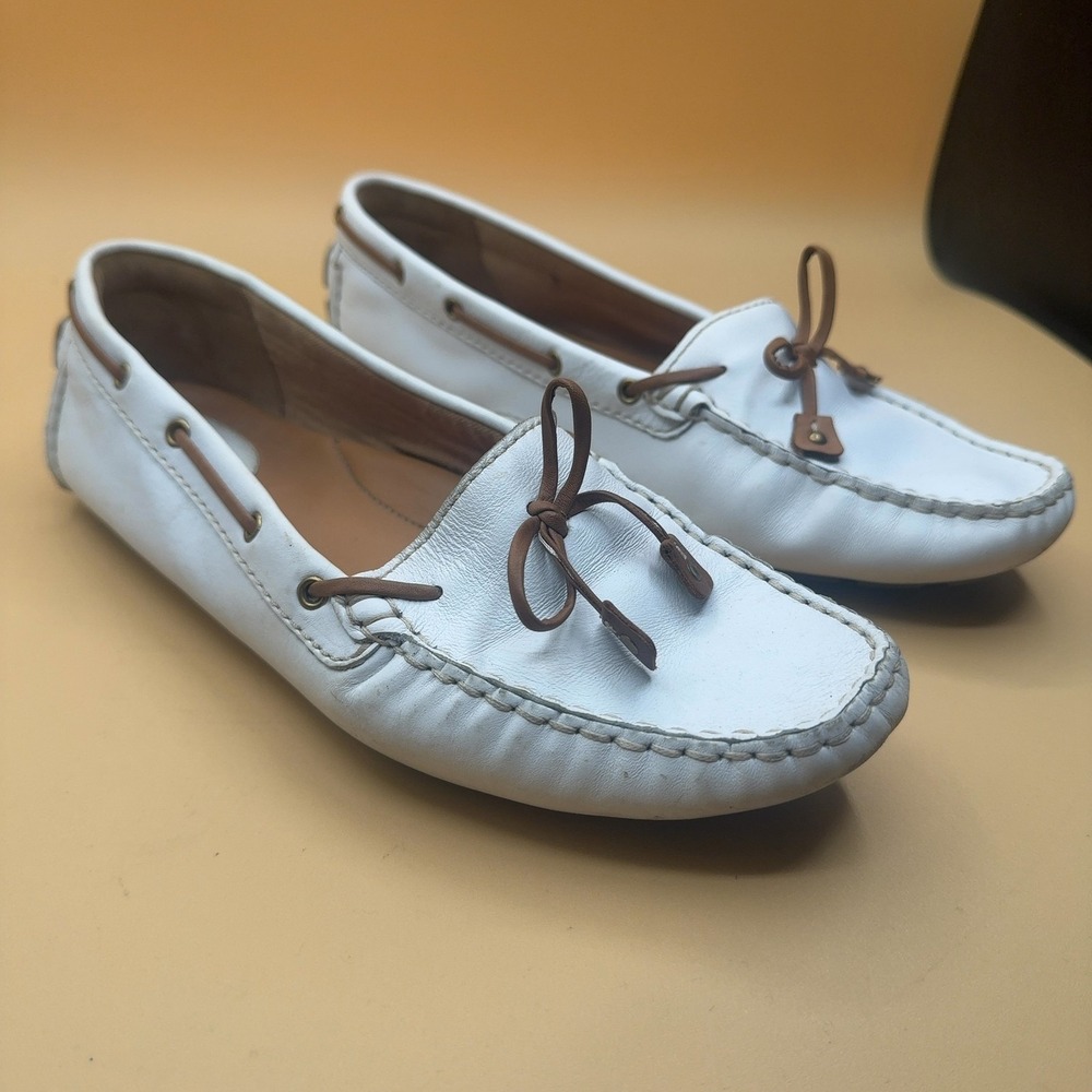 Clarks Artisan Leather Driving Moccasin Loafer White Brown Lace Women's Size 9M